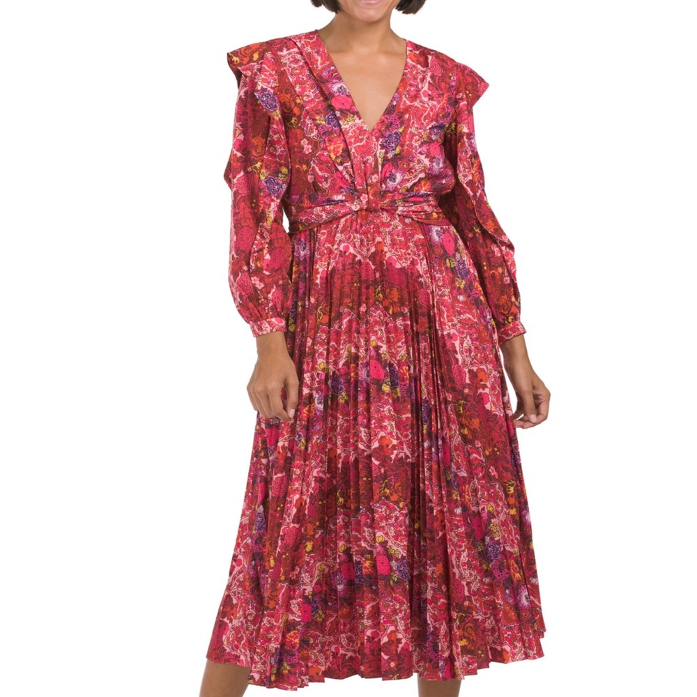 Derek Lam pleaded printed crêpe dress
